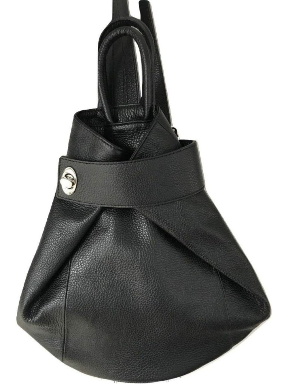 Stylish Black Italian Leather Convertible Backpack Tote Purse - Versatile & Chic